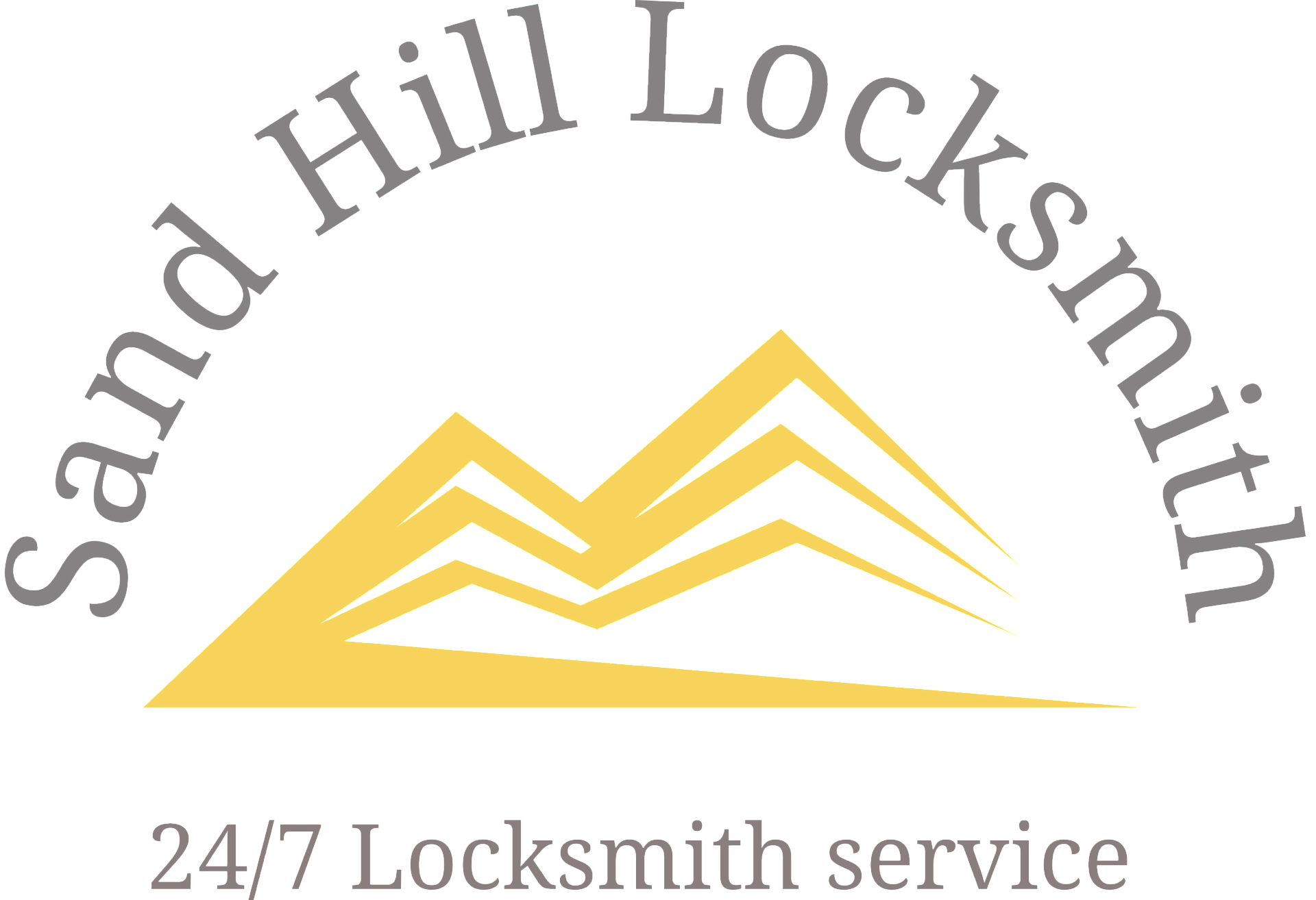 Sand Hill Locksmith logo with a yellow mountain design and "24/7 Locksmith service" text below.