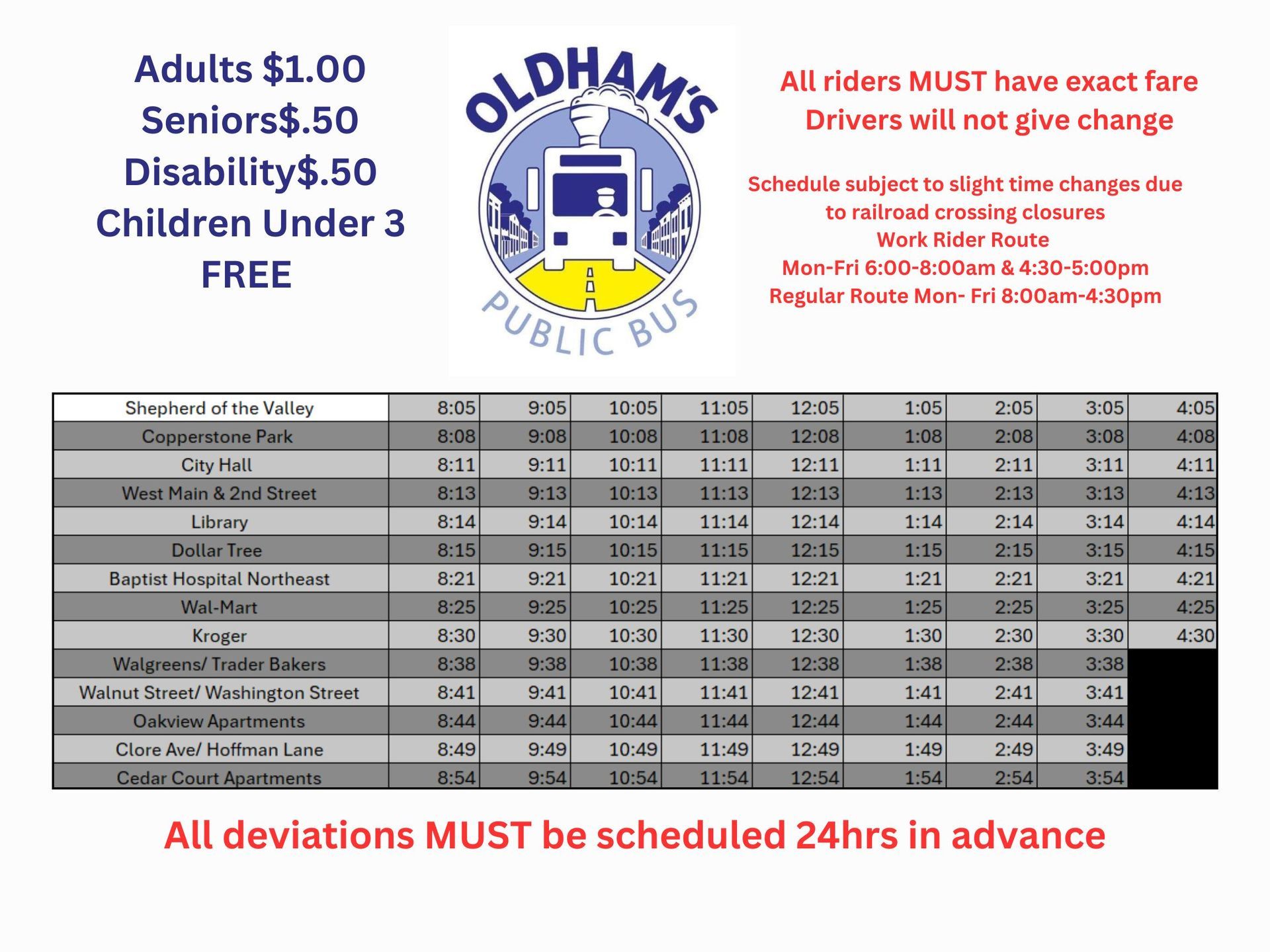 An oldham 's public bus schedule for the red route