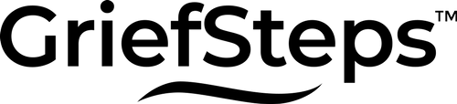 GriefSteps logo in black text with a stylized wave under “Steps.”