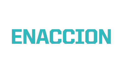 Texto turquesa “ENACCION” sobre fondo blanco