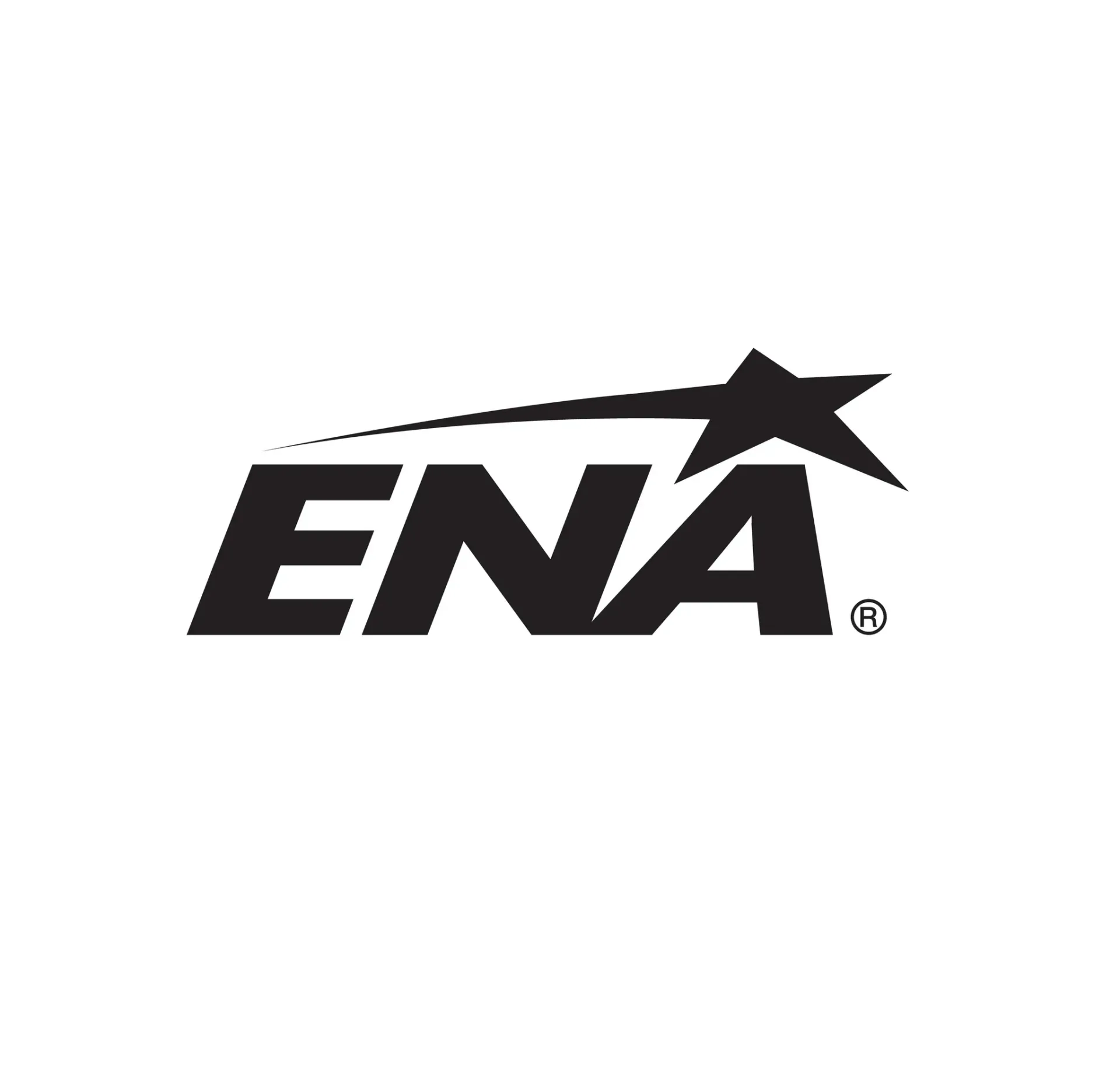 Logotipo negro de ENA con una estrella sobre la A sobre un fondo blanco.