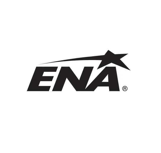 Logotipo de ENA en negro con una estrella sobre la “A” sobre un fondo blanco.