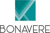 Logotipo de BONAVERE con un cuadrado geométrico color turquesa sobre texto negro