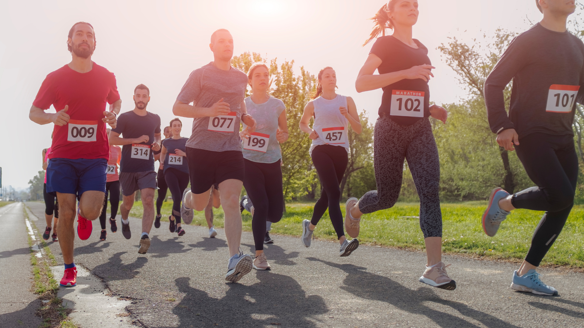 A large group of people are getting ready to run a marathon.