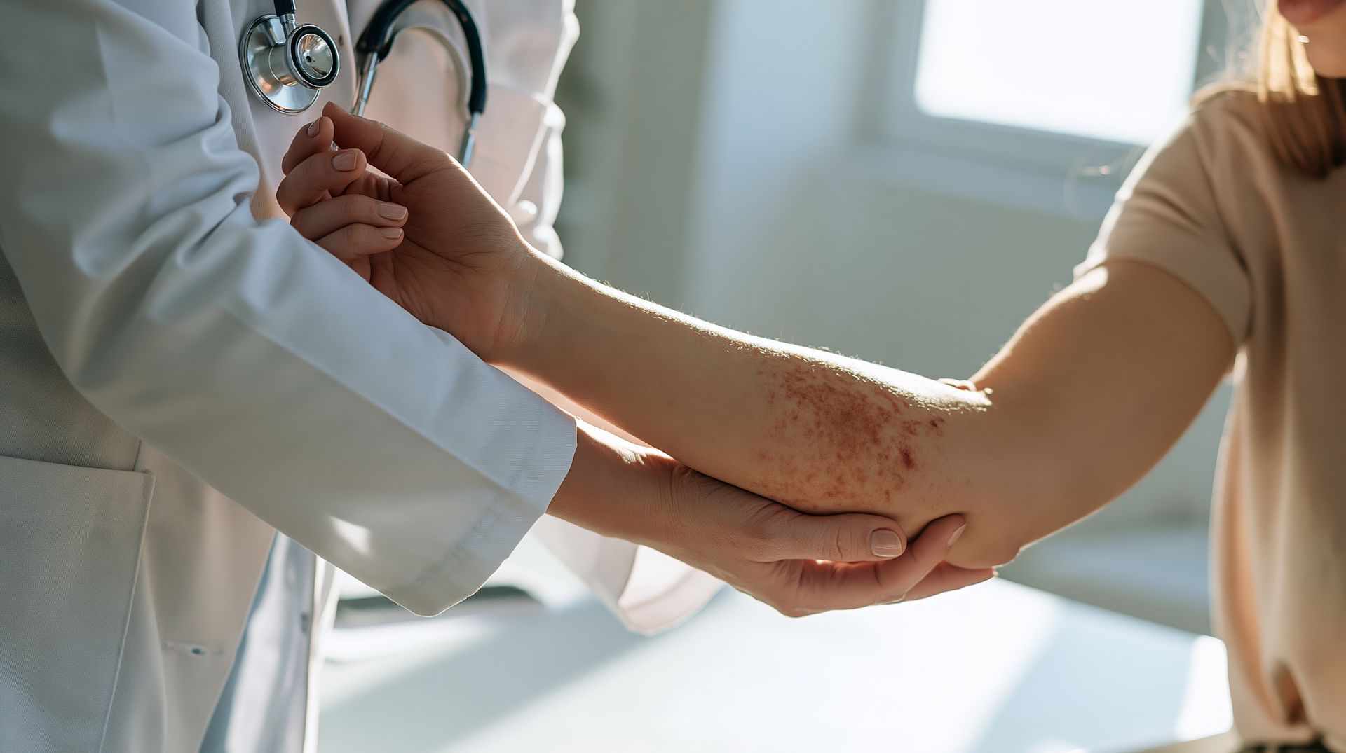 Medical provider treating a patient during an urgent care services visit Medical provider treating a patient during an urgent care services visit