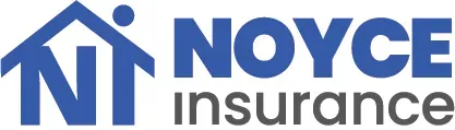 A blue and white logo for noyce insurance