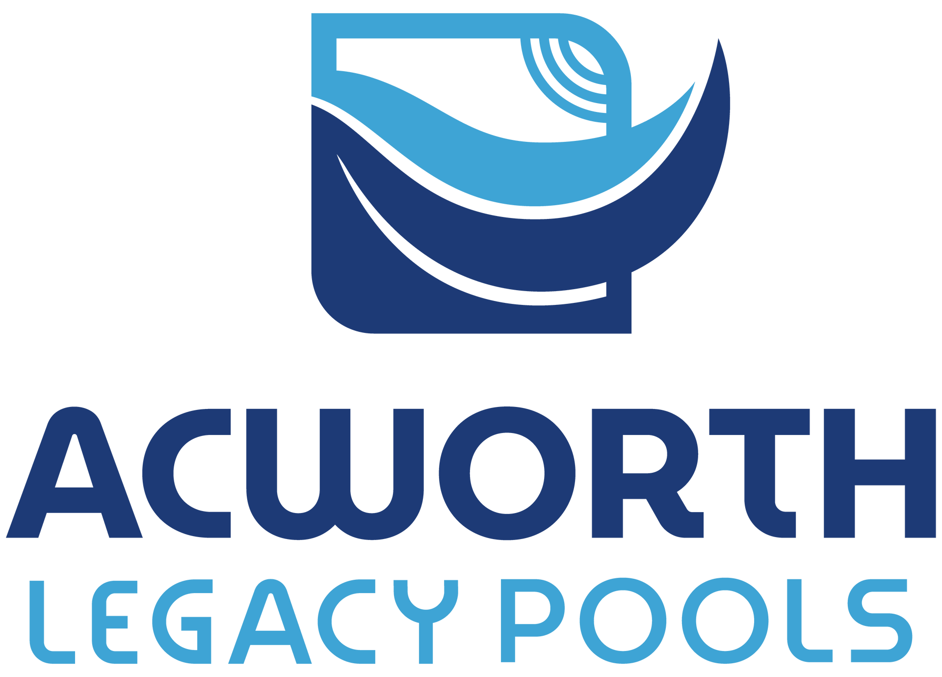 Logo for Acworth Pools: Blue waves and a stylized pool within a dark blue square, with the words