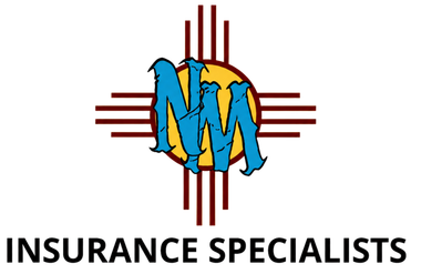NM Insurance Specialists logo with blue and gold letters over a red crosshair design