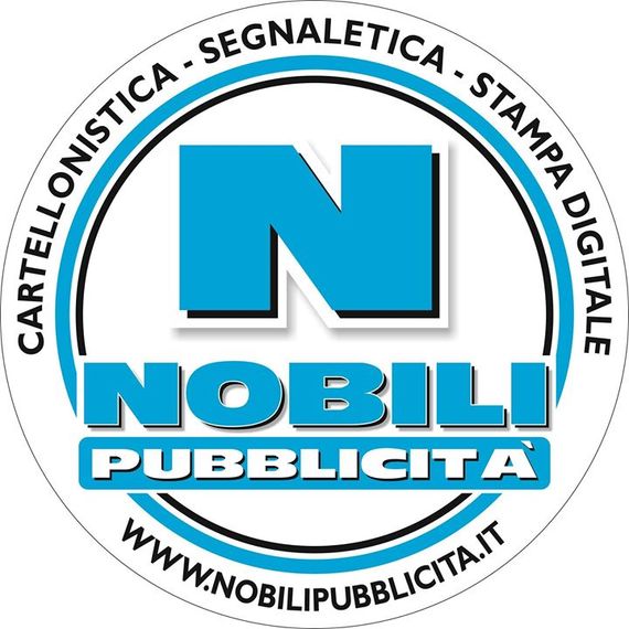 Logo Nobili Pubblicità in blu e bianco con testo circolare per servizi di segnaletica e stampa digitale