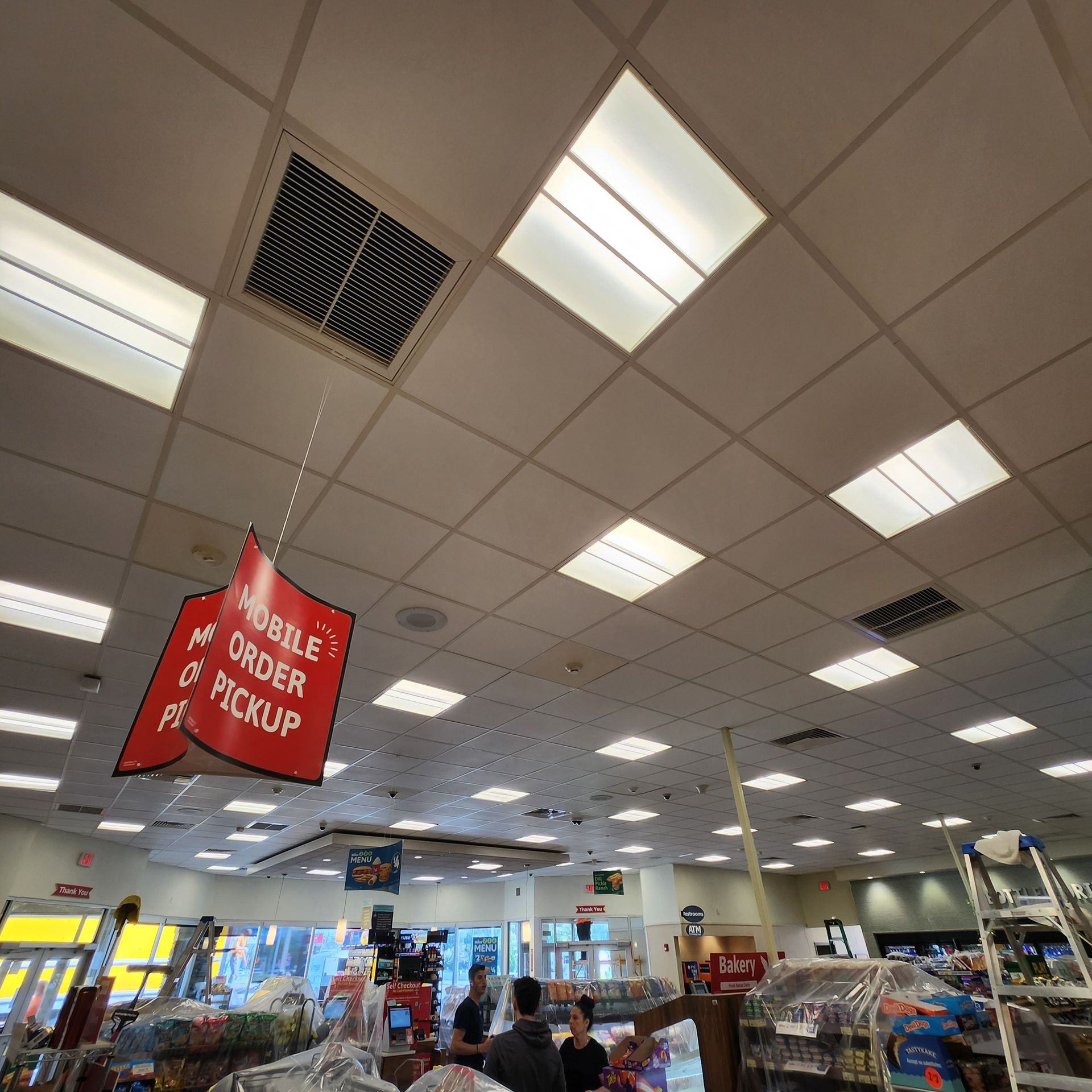 Inside a store; red 