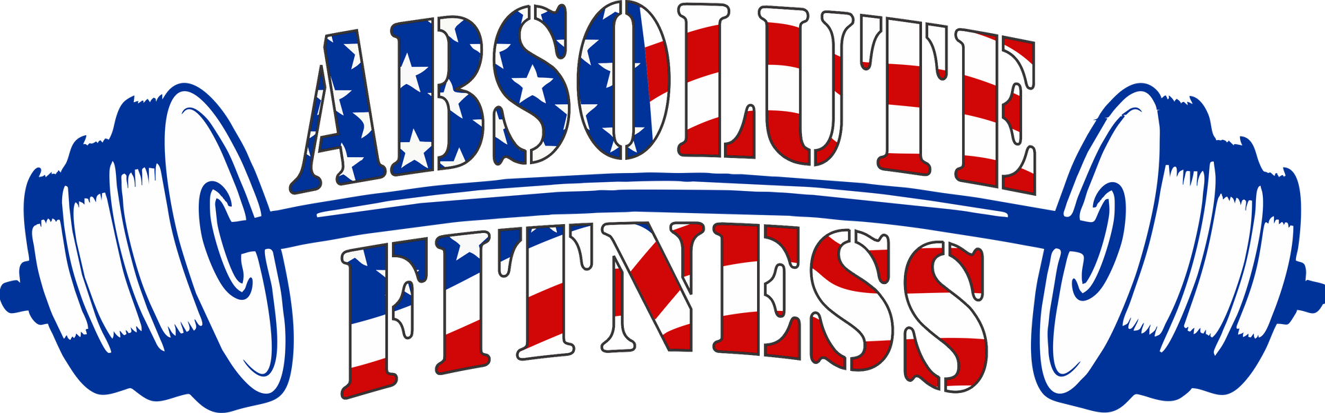 Absolute Fitness logo with blue barbell and red-and-blue text on white background