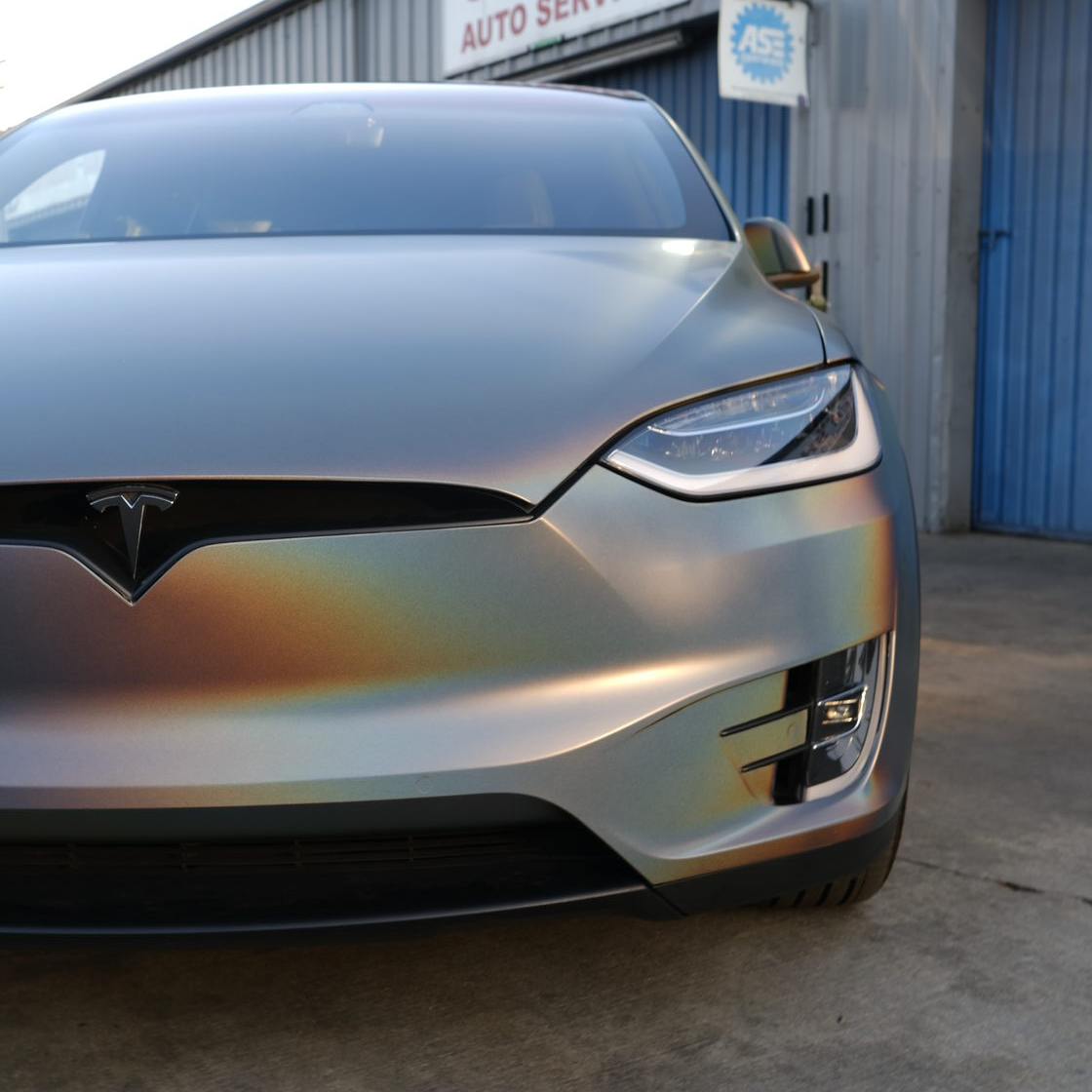 A tesla model x with vinyl wrap in LA