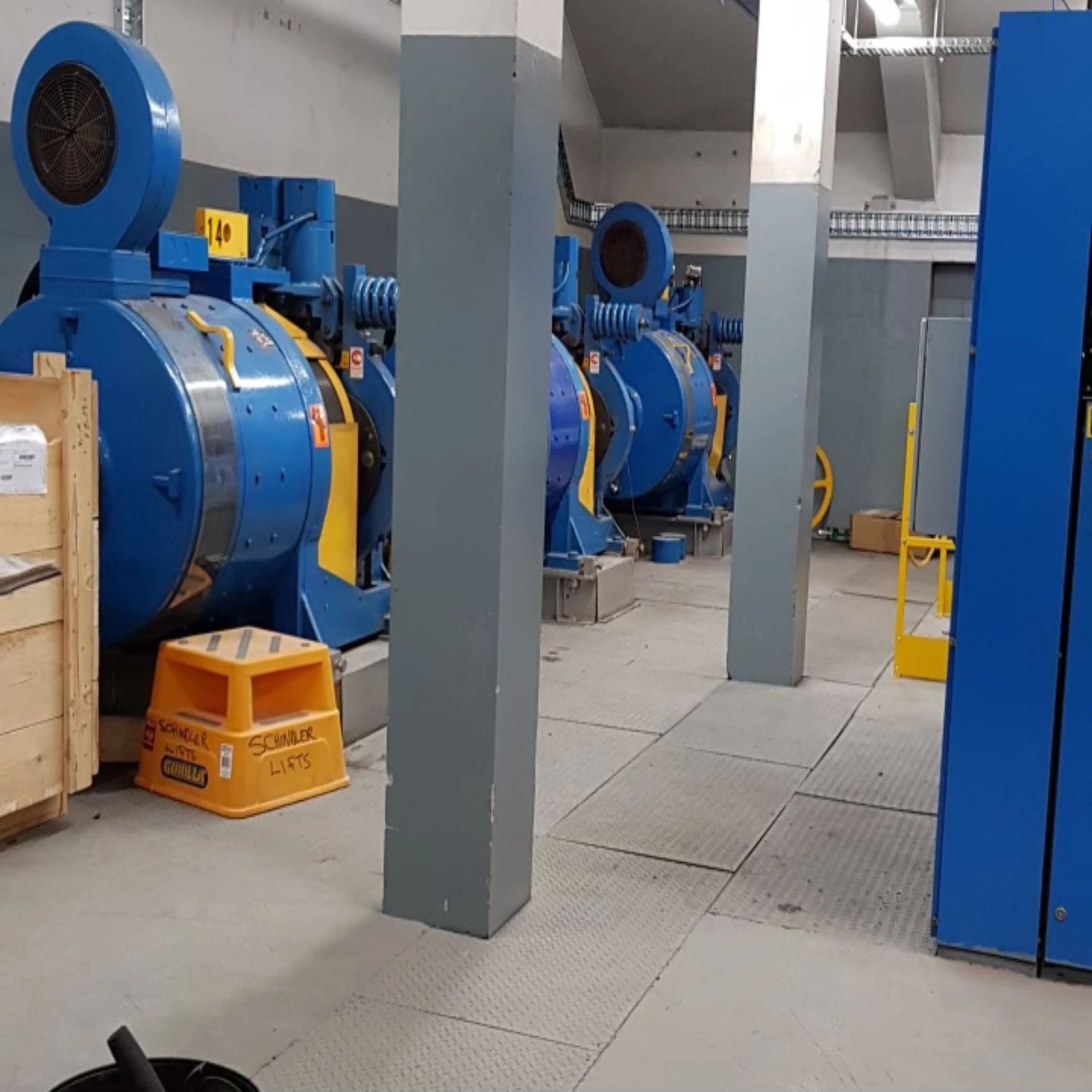 Blue and yellow machinery