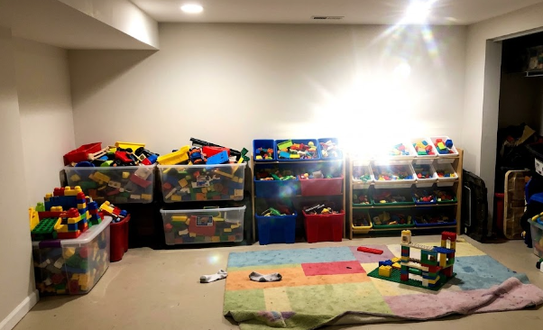 A safe and fun finished basement playroom for children.