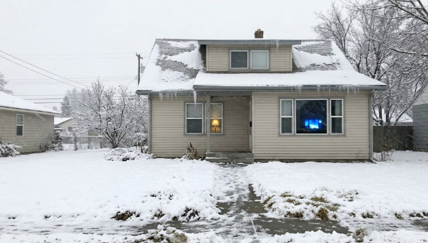 A well-insulated home showing the weatherproofing benefits of high-quality siding during a cold winter.