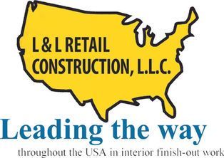L&L Retail Construction logo on a yellow U.S. map with the slogan “Leading the way”