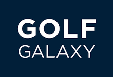 Golf Galaxy logo in white on a dark blue background