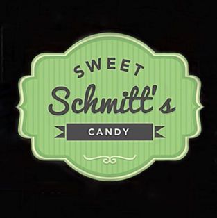 Green vintage-style logo reading “Sweet Schmitt’s Candy” on a black background