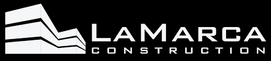 LAMARCA Construction logo in white on black, with a stylized building icon.