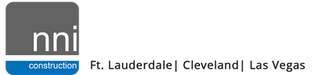 Gray and blue mni construction logo with Ft. Lauderdale, Cleveland, and Las Vegas text