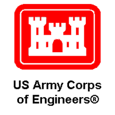 US Army Corps of Engineers red logo with white castle icon and text