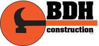 BDH Construction logo with black text and orange circular graphic