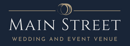 Main Street Wedding and Event Venue logo in white and gold on a blue background