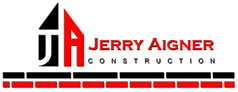 Jerry Aigner Construction logo with red and black stylized building icon and text.