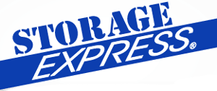 Storage Express logo in blue and white with italic text on a diagonal banner