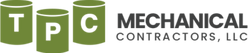 TPC Mechanical Contractors LLC logo in green and gray with three green cylinders and white letters T, P, C