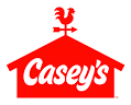 Casey’s red logo with white script on a red roof-shaped background