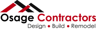 Osage Contractors logo with black and red roofline and tagline “Design • Build • Remodel”