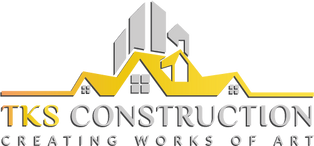 TKS Constructions logo with a yellow roofline over gray buildings and the tagline “Creating works of...”