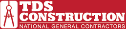 TDS Construction logo with red text and compass icon on white background