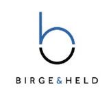 Birge & Held logo with stylized blue and black lowercase “b” above the company name
