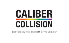 Caliber Collision logo in black and red with the tagline “Restoring the rhythm of your life.”