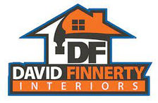 David Finnerty Interiors logo with orange house roof and black 