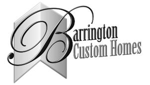 Barrington Custom Homes logo with stylized black “B” and gray geometric background