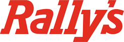 Rally’s logo in red italic text on a white background