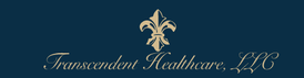 Transcendent Healthcare, LLC logo with gold fleur-de-lis on a dark blue background