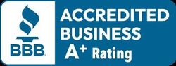 BBB Accredited Business A+ Rating badge in blue and white