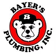 Bayer&rsquo;s Plumbing, Inc. logo with a cartoon bear face in a red circle and black lettering