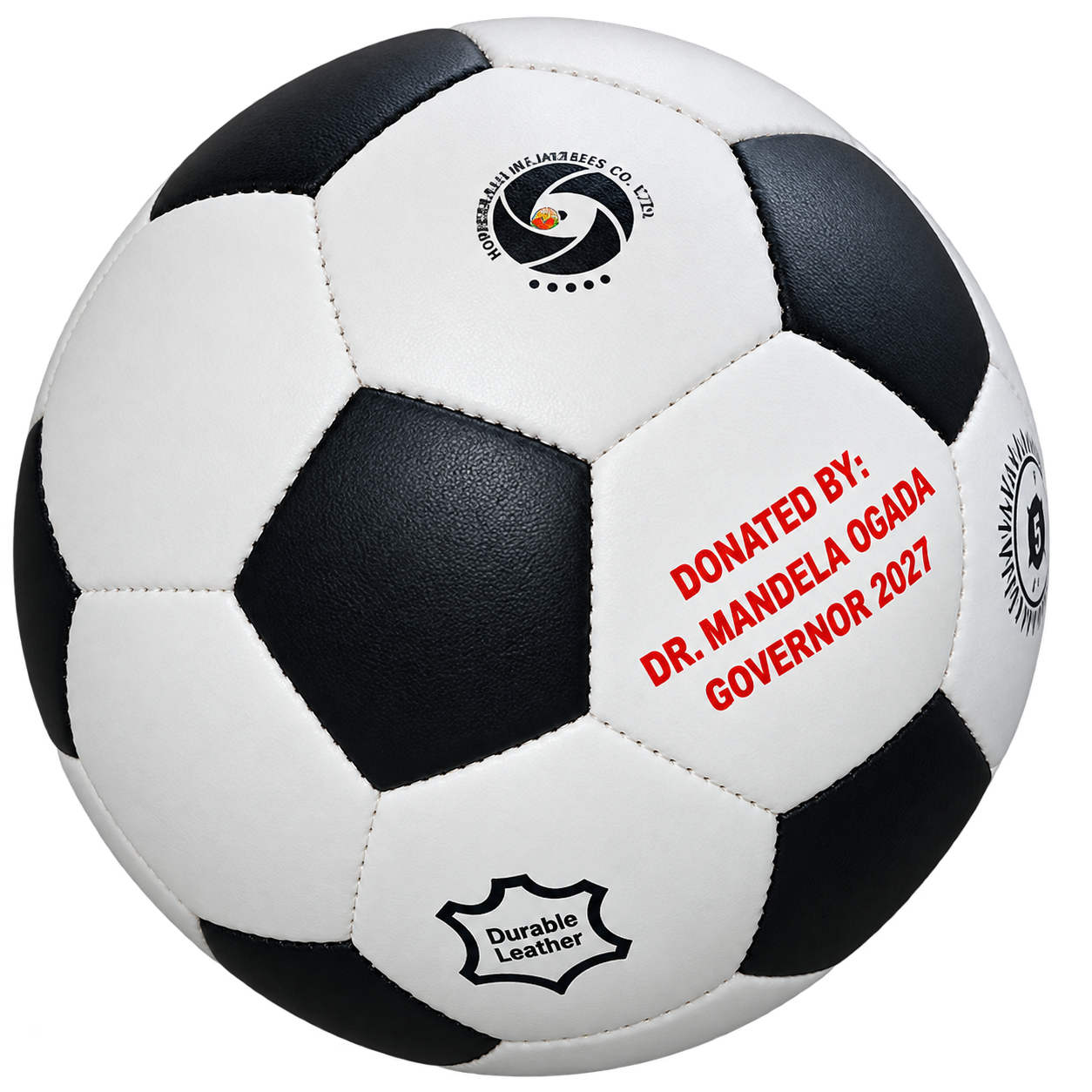 A football donated by Dr. Mandela Ogada to a team in Kisumu in 2023
