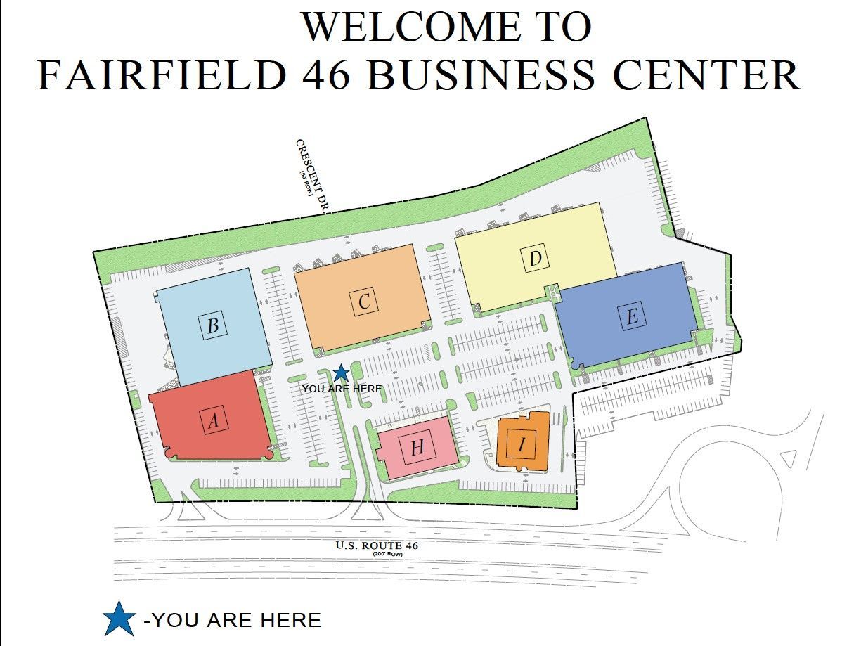 Map of Fairfield 46 Business Center, with colored buildings and 