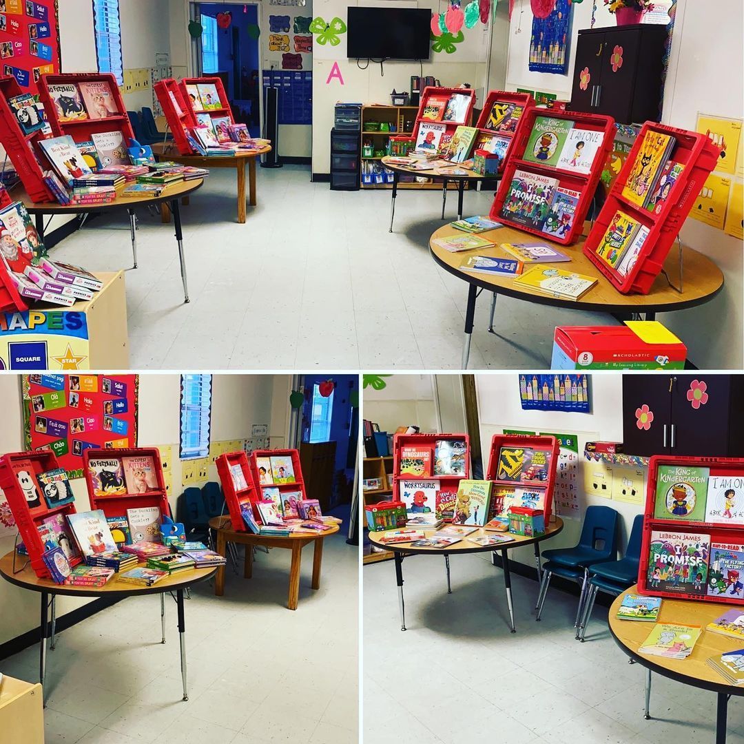 A room filled with lots of books on tables