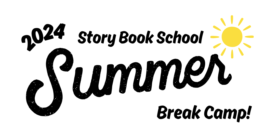 The logo for the 2024 story book school summer break camp.
