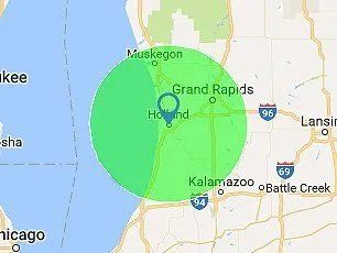 Holland service radius map