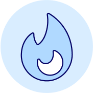 Blue flame icon inside a light blue circle.
