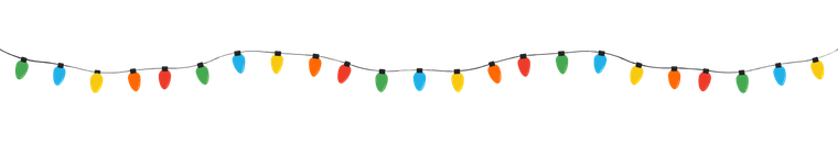 String of colorful hanging holiday lights on a white background.