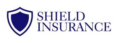 Shield Insurance logo with blue shield icon and navy text on white background